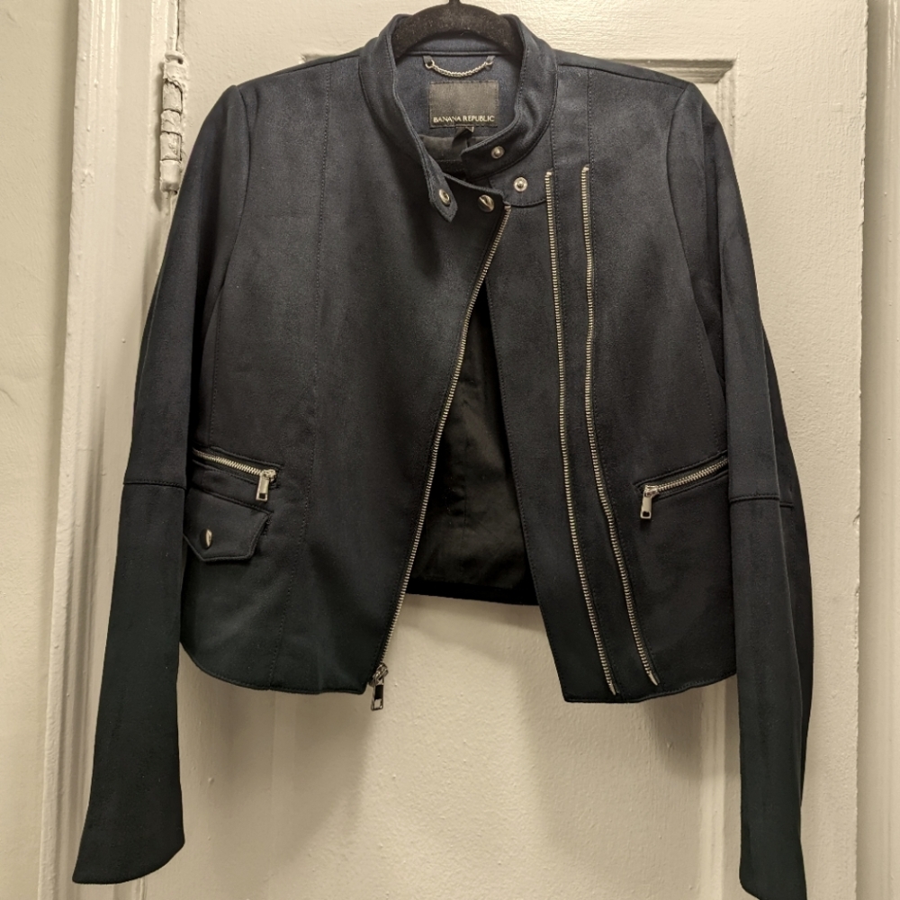 Banana Republic vegan suede navy blue jacket
